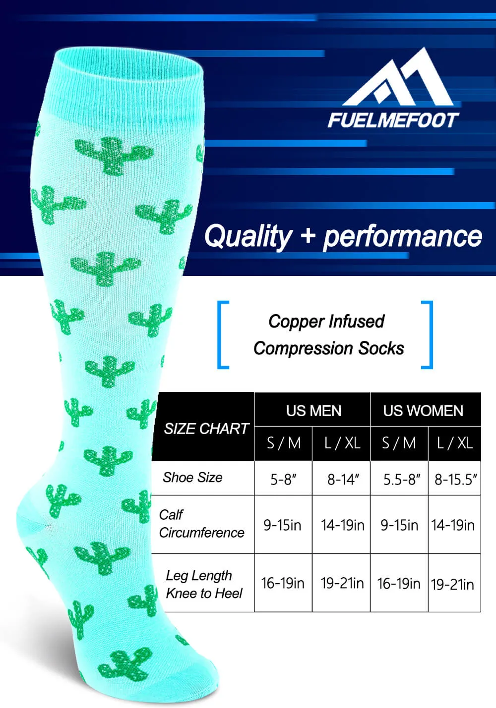 1-Pair Cactus Style  Compression Socks ( 20-30MMHG) | Actinput