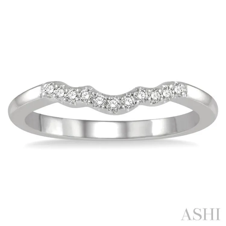1/10 ctw Waves Center Round Cut Diamond Wedding Band in 14K White Gold