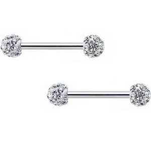 14 Gauge 9/16 Clear Ferido Gem White Ball Ends Barbell Nipple Ring Set