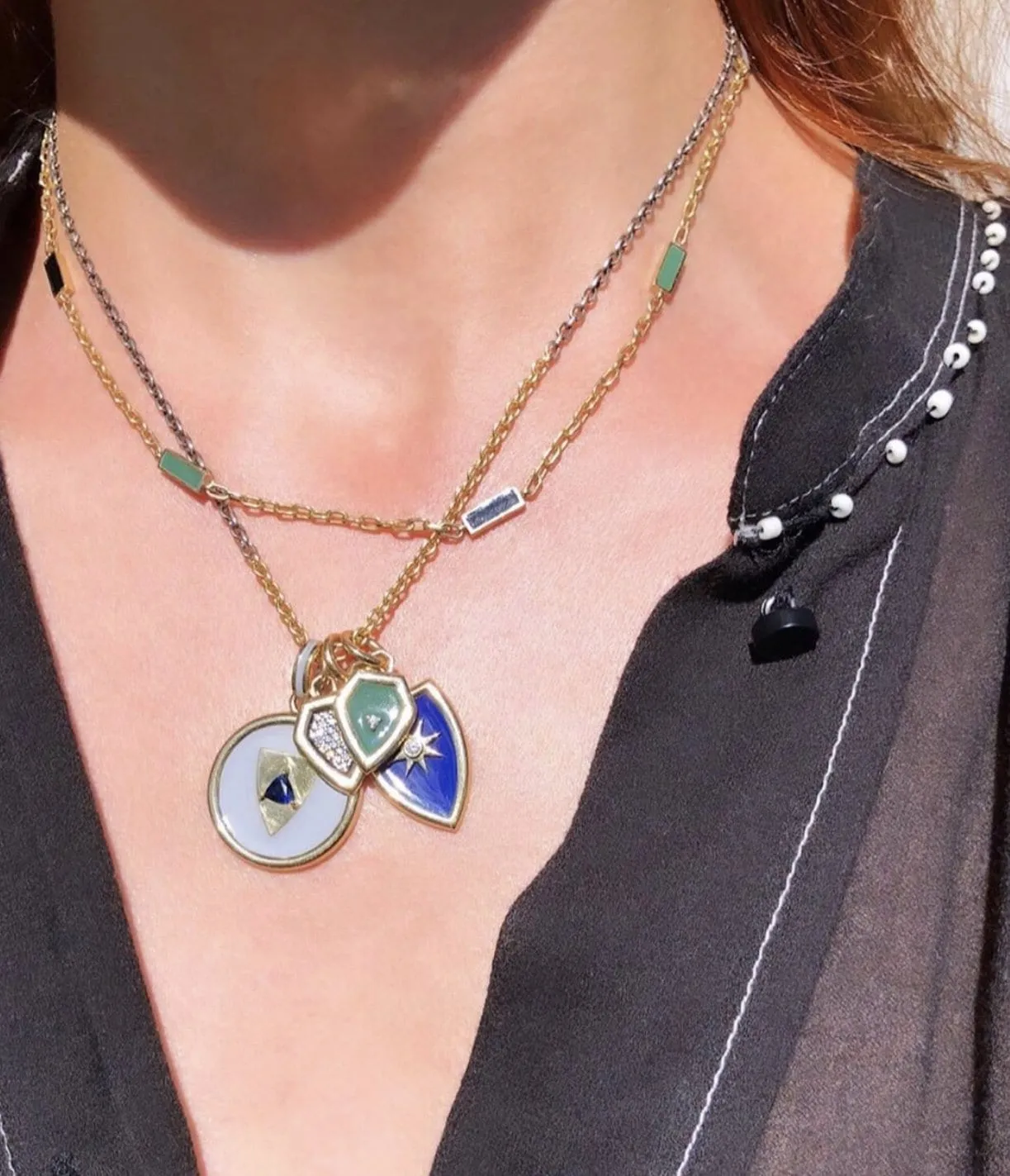 14 Karat and Diamond Gold Shield Pendant