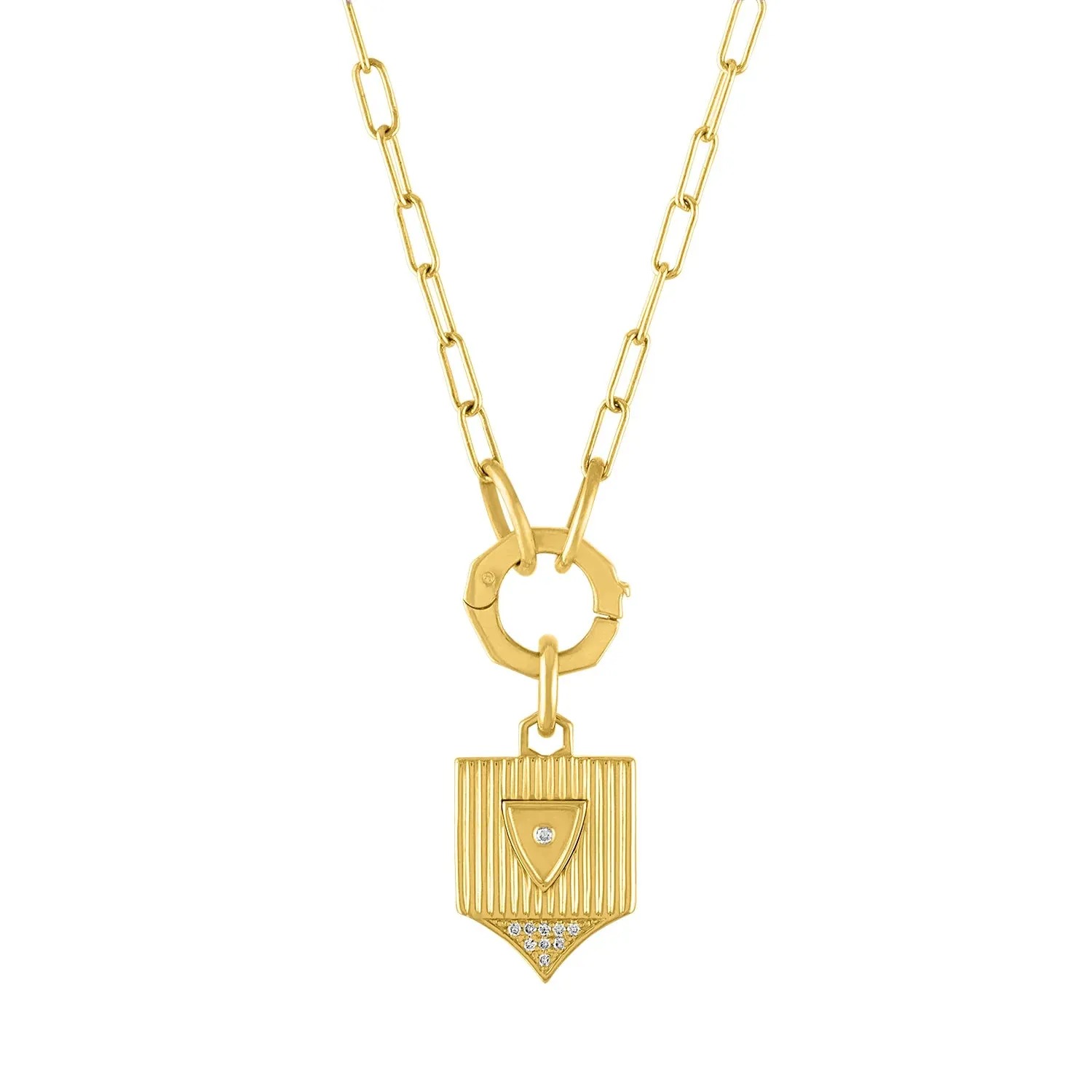 14 Karat and Diamond Gold Shield Pendant