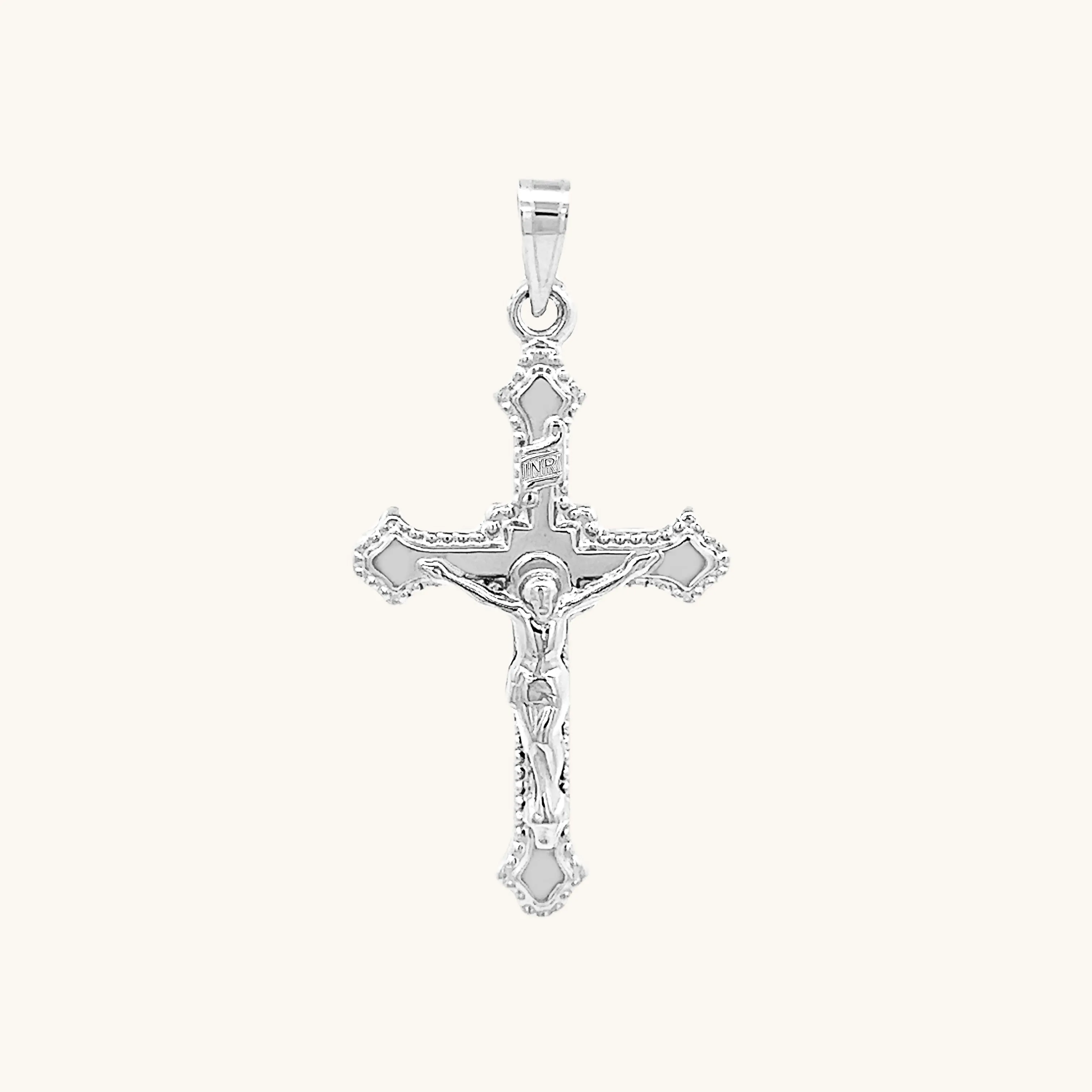 14K GOLD BUDDED EDGE INRI CRUCIFIX PENDANT