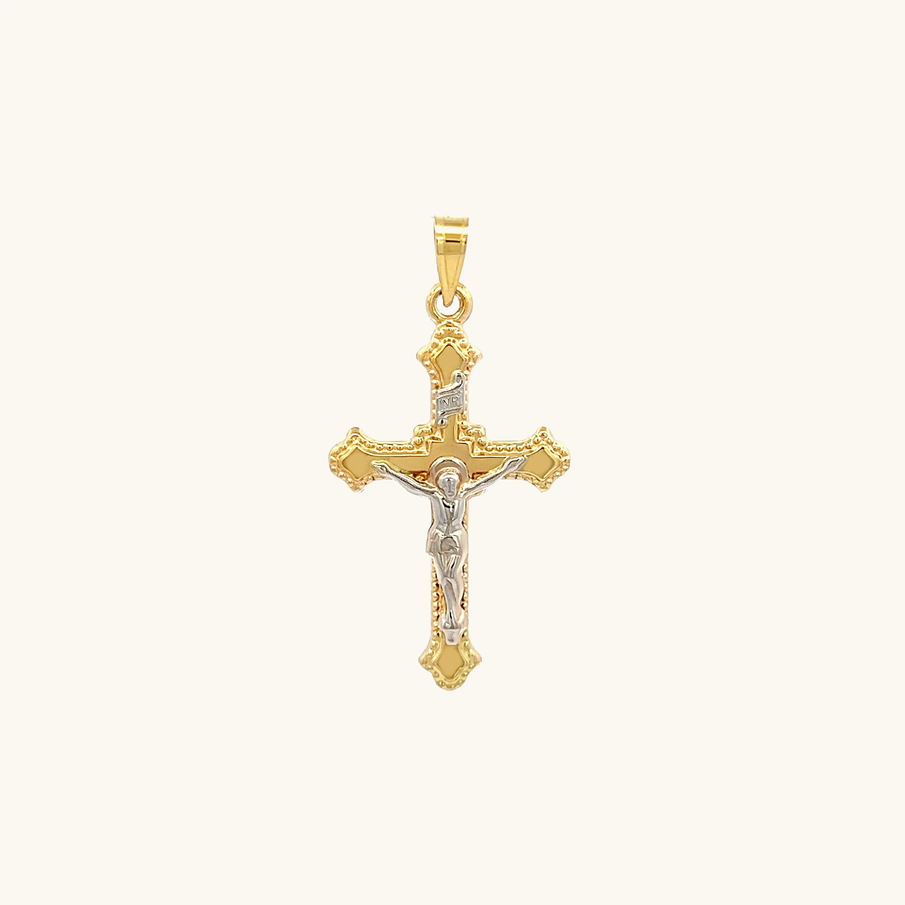 14K GOLD BUDDED EDGE INRI CRUCIFIX PENDANT