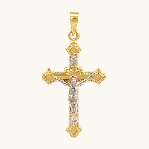 14K GOLD BUDDED EDGE INRI CRUCIFIX PENDANT
