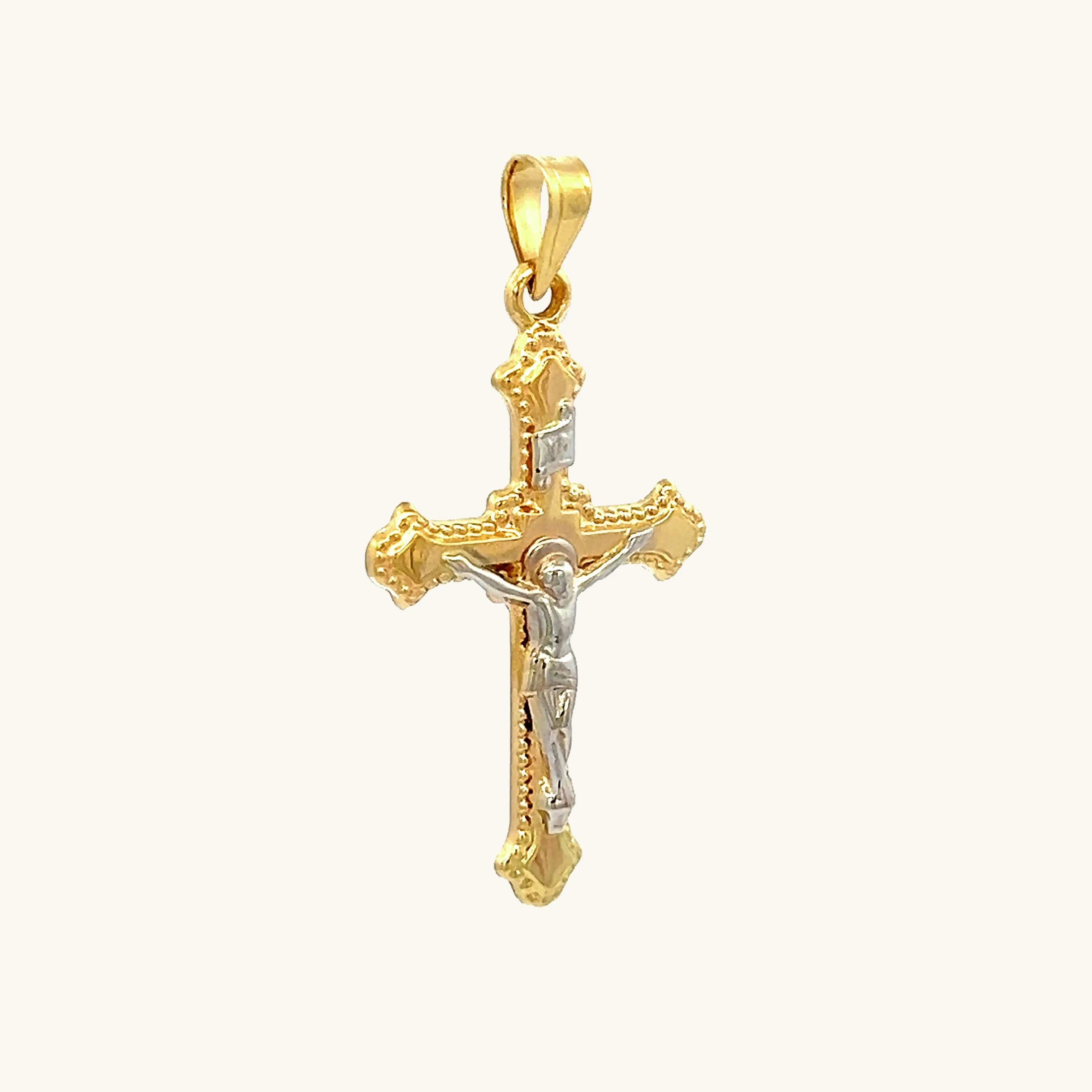 14K GOLD BUDDED EDGE INRI CRUCIFIX PENDANT