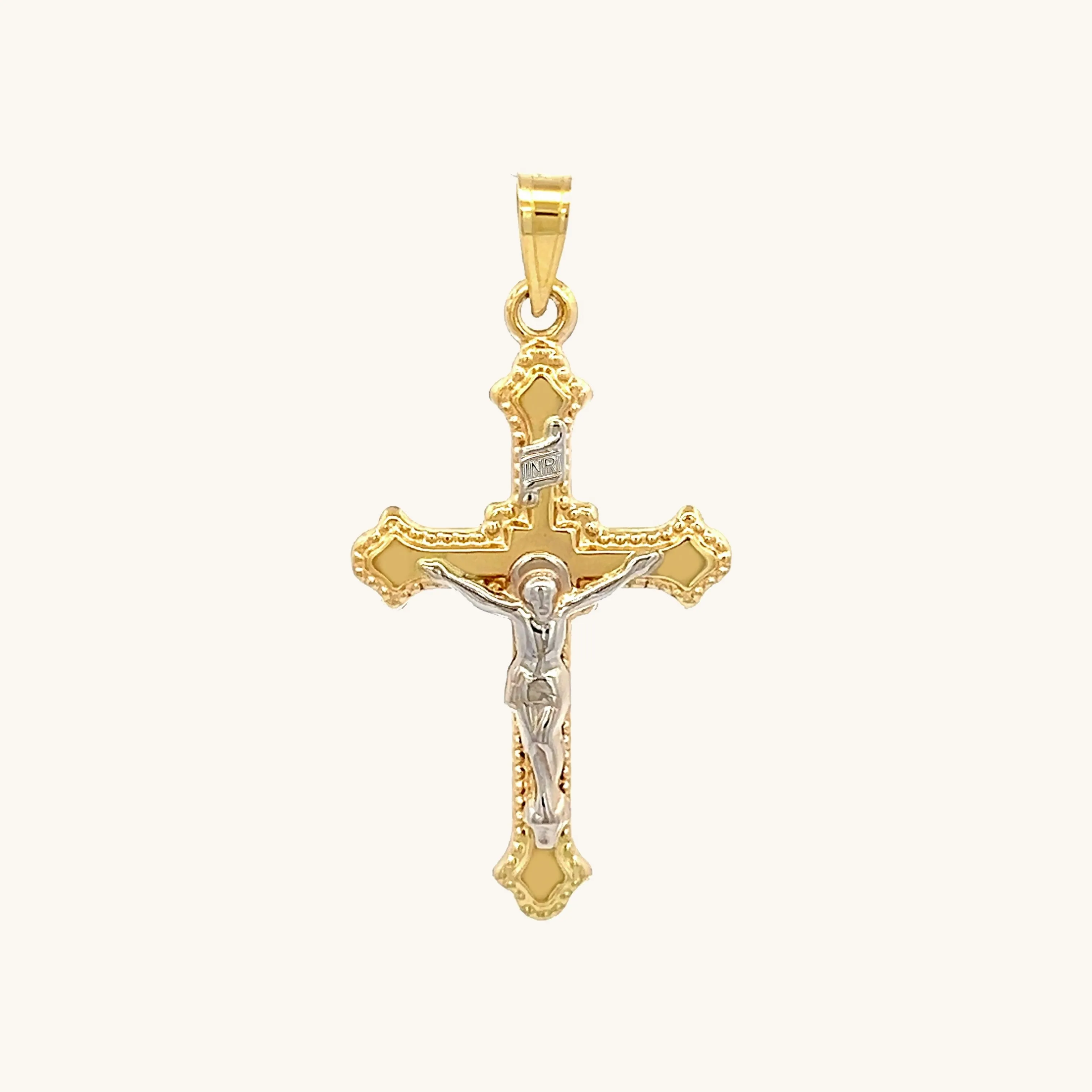 14K GOLD BUDDED EDGE INRI CRUCIFIX PENDANT