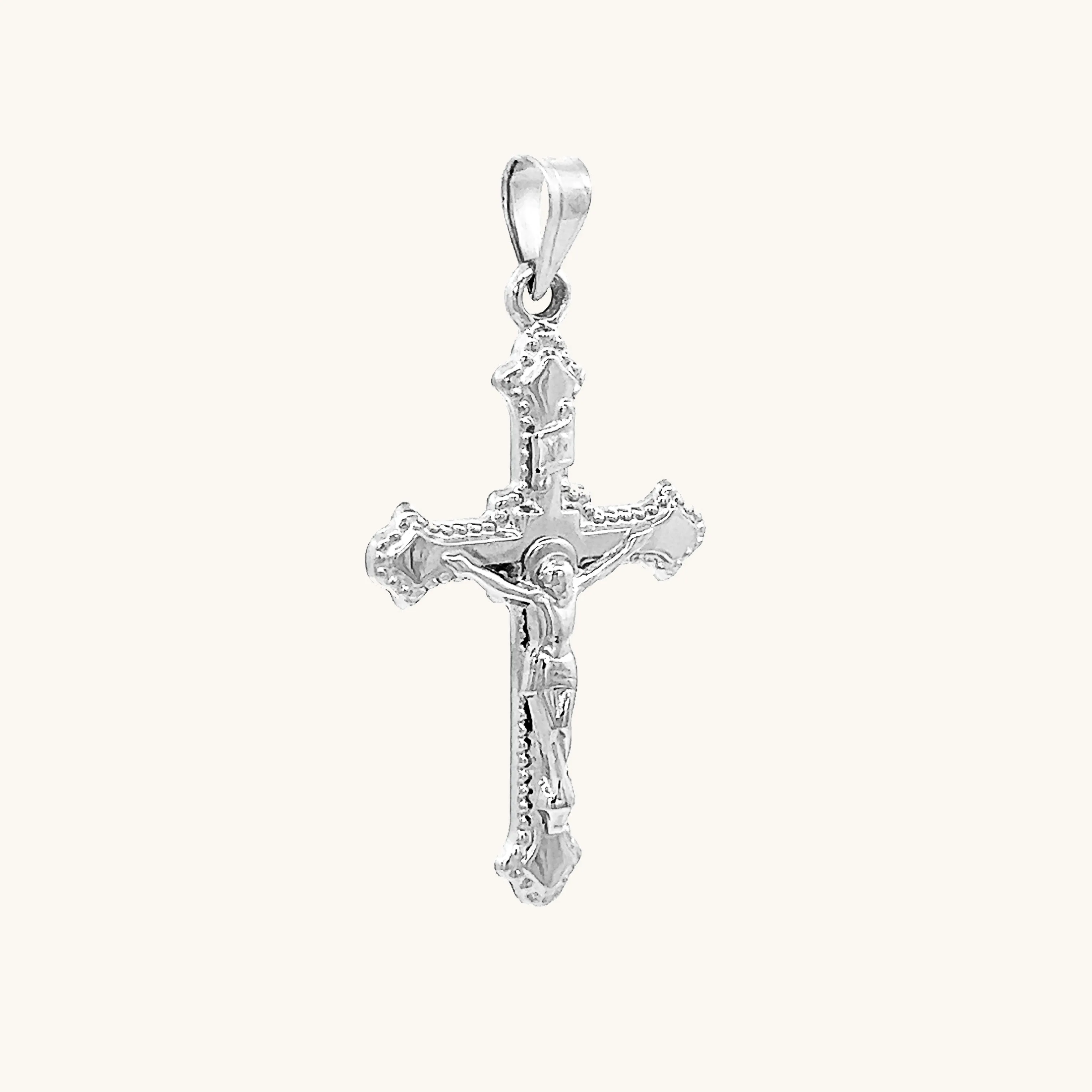 14K GOLD BUDDED EDGE INRI CRUCIFIX PENDANT