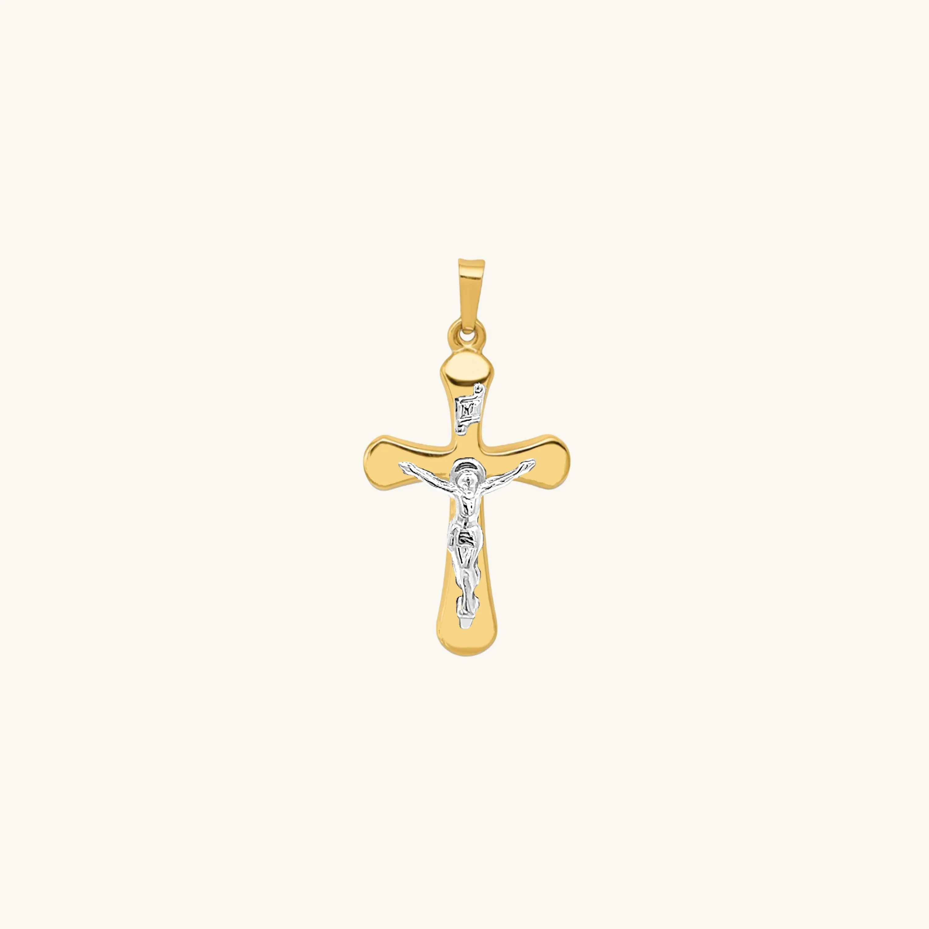 14K GOLD ROUNDED INRI CRUCIFIX PENDANT