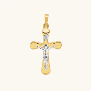 14K GOLD ROUNDED INRI CRUCIFIX PENDANT