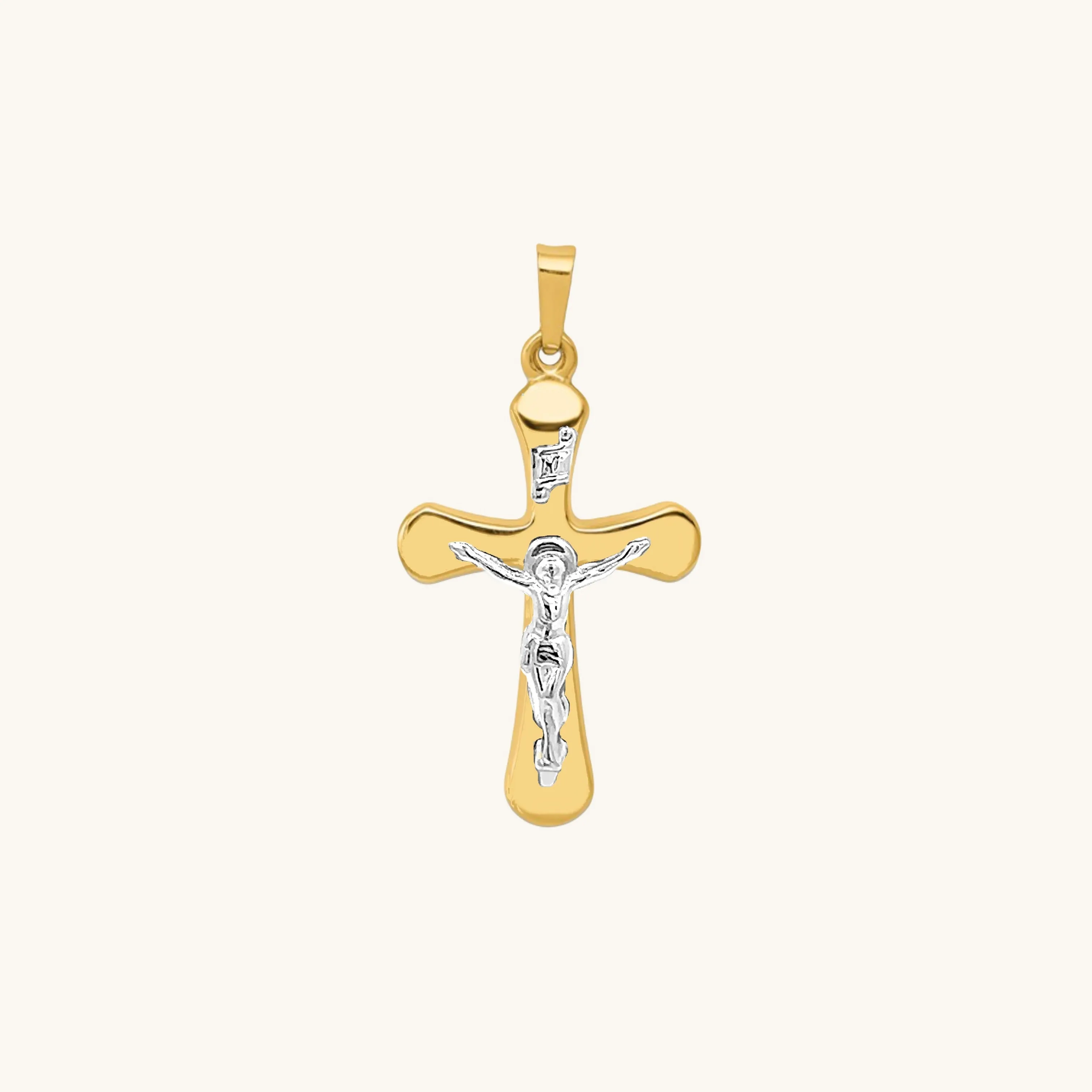 14K GOLD ROUNDED INRI CRUCIFIX PENDANT