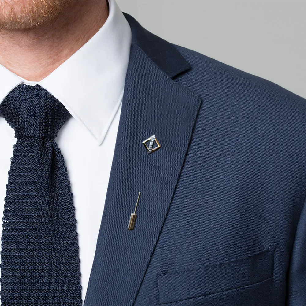 14K Gold Square & Diamond Lapel Stick Pin for Men