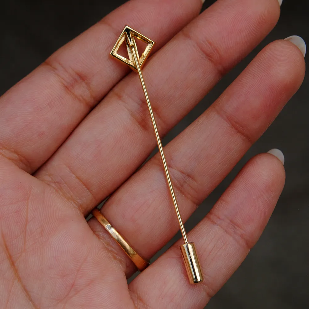 14K Gold Square & Diamond Lapel Stick Pin for Men