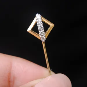14K Gold Square & Diamond Lapel Stick Pin for Men