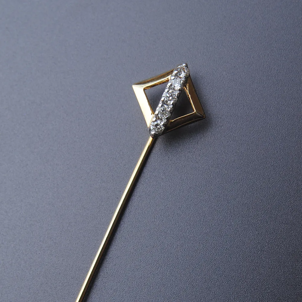 14K Gold Square & Diamond Lapel Stick Pin for Men