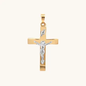 14K TWO TONE GOLD PLAIN POLISHED INRI CRUCIFIX PENDANT