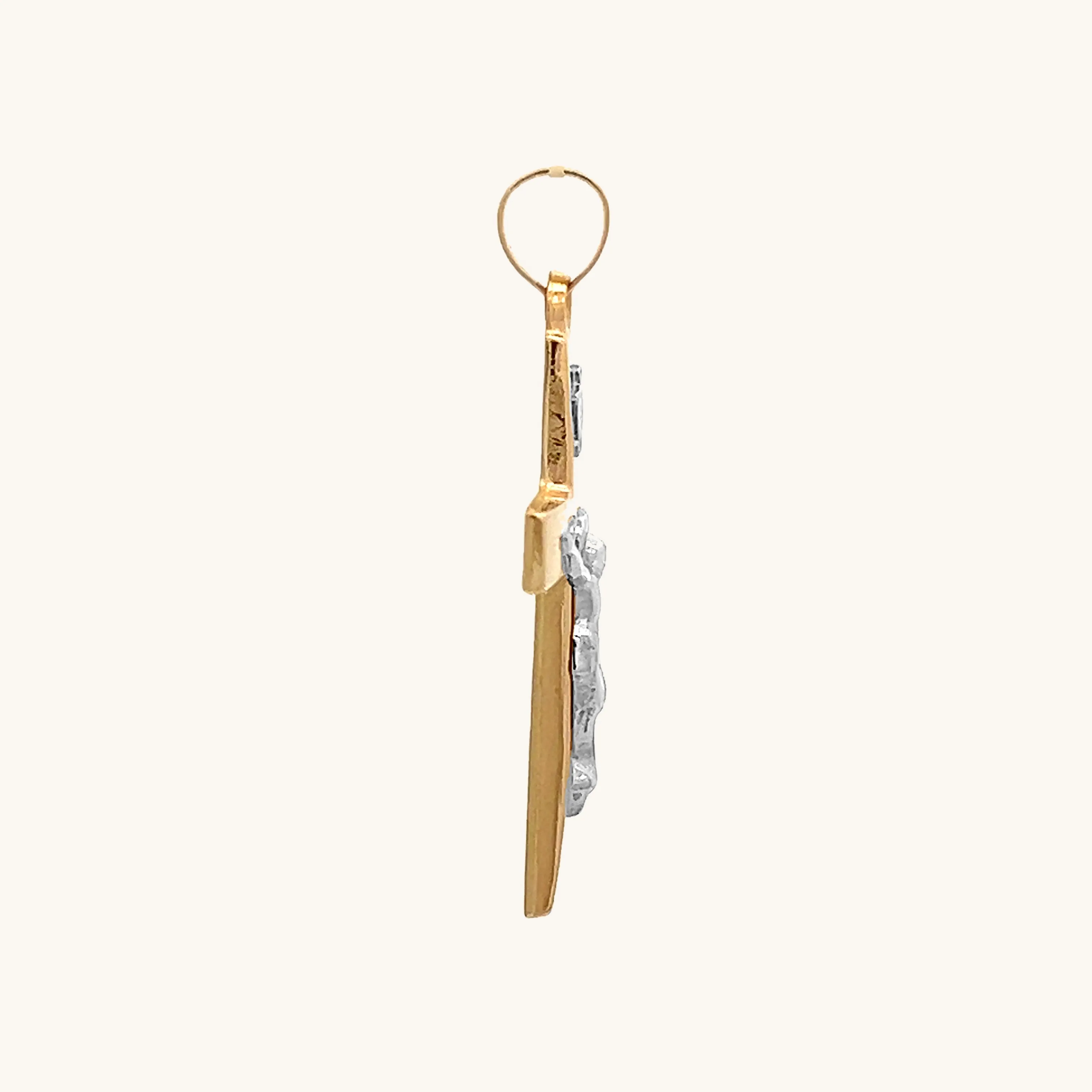14K TWO TONE GOLD PLAIN POLISHED INRI CRUCIFIX PENDANT