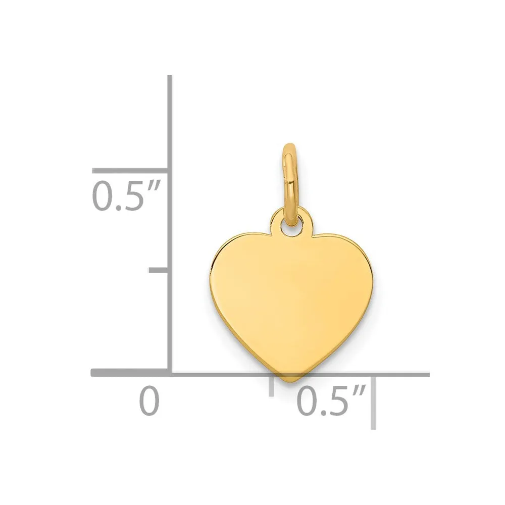 14k Yellow Gold Plain .013 Gauge Engravable Heart Disc Charm