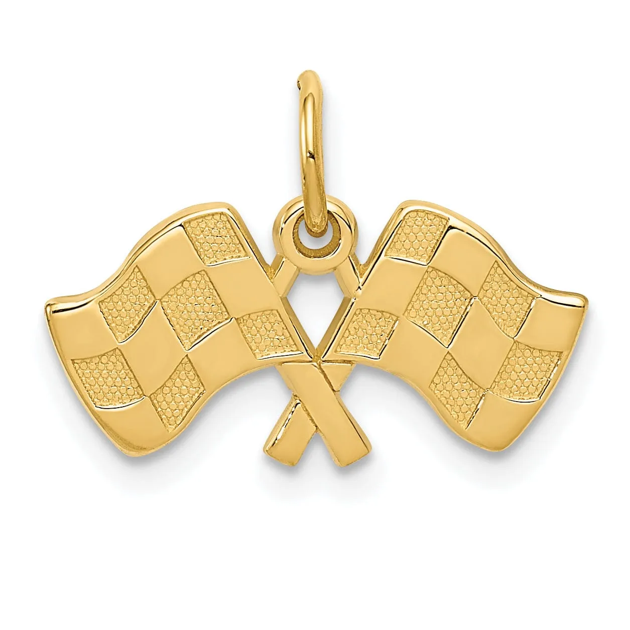 14K Yellow Gold Polished Racing Checkered Flags Charm Pendant