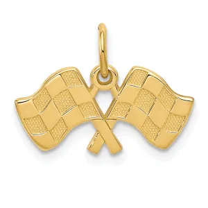 14K Yellow Gold Polished Racing Checkered Flags Charm Pendant