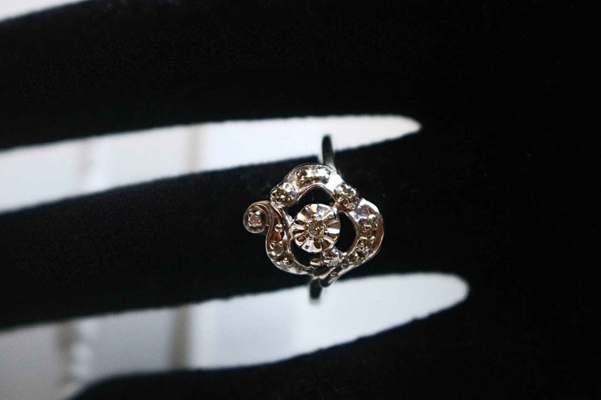 14kt Tourbillon White Gold and Diamond Vintage Ring