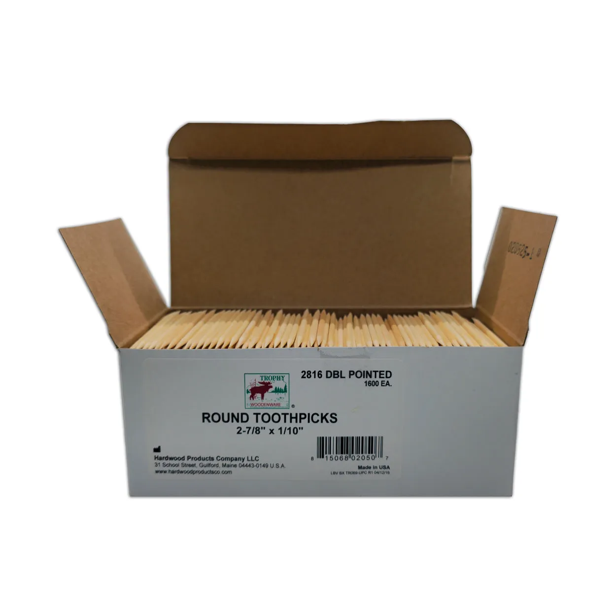 1600 Qty Birchwood Double Point Oversized Toothpicks In Cardboard Reusable Box