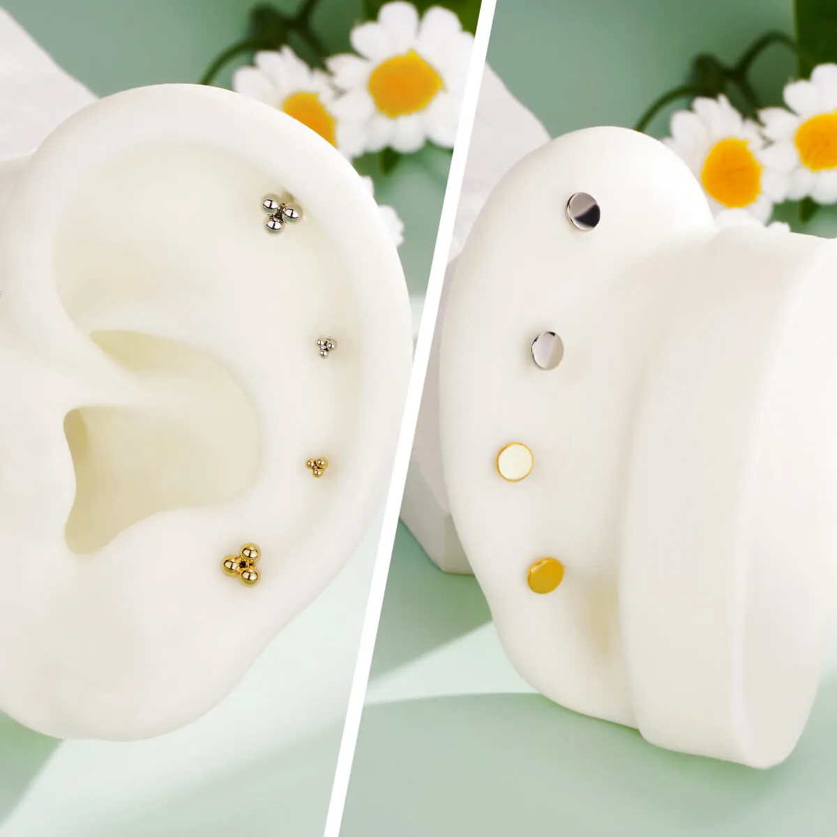 16G Three Balls Top Threadless/Push Pin Flat Back Labret Mantis Piercing Stud