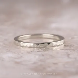 1.7mm Square Platinum Wedding Band, Hammered Polished