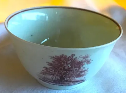 18th Century Worcester Porcelain Red Transfer Printed Teabowl.