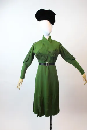 1930s RICH green RAYON soutache scarf dress medium | new fall winter