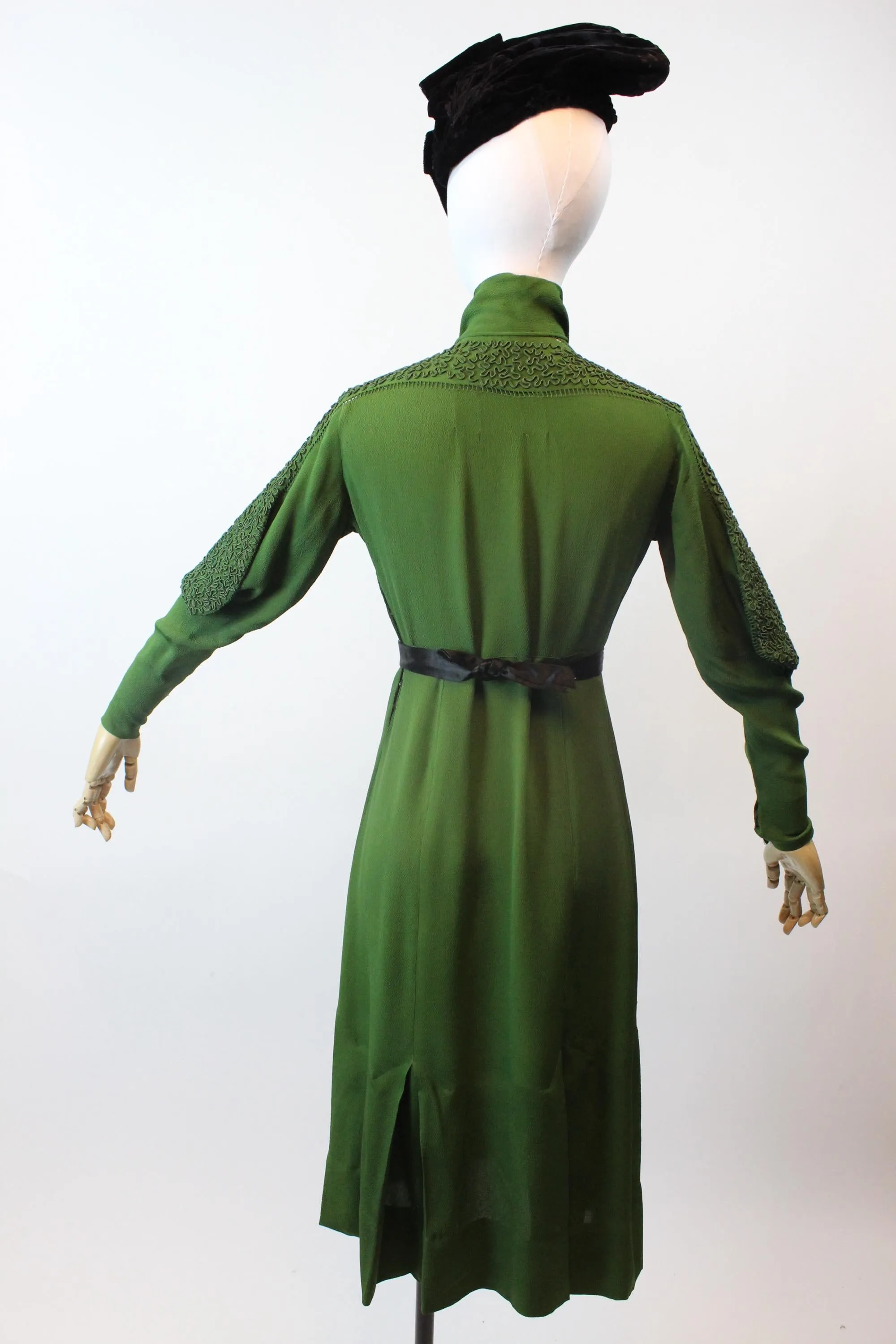 1930s RICH green RAYON soutache scarf dress medium | new fall winter