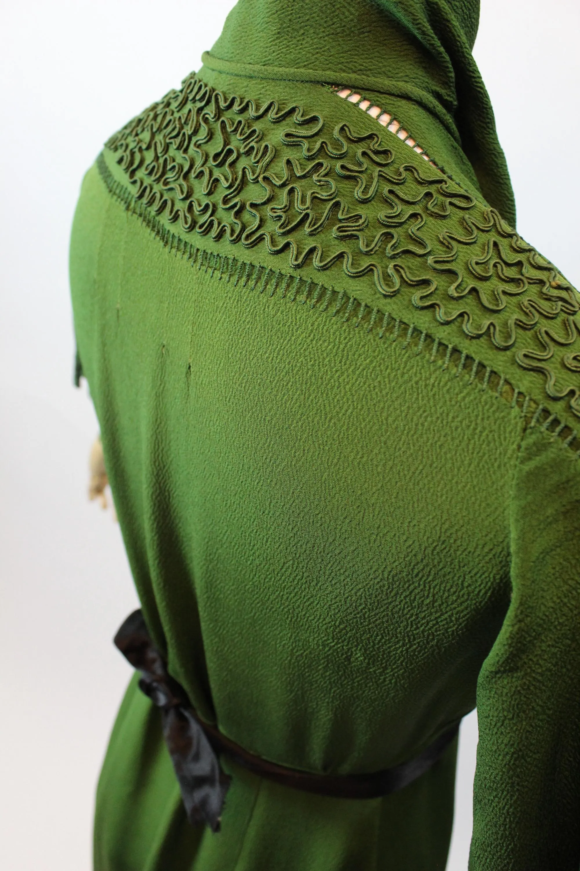 1930s RICH green RAYON soutache scarf dress medium | new fall winter