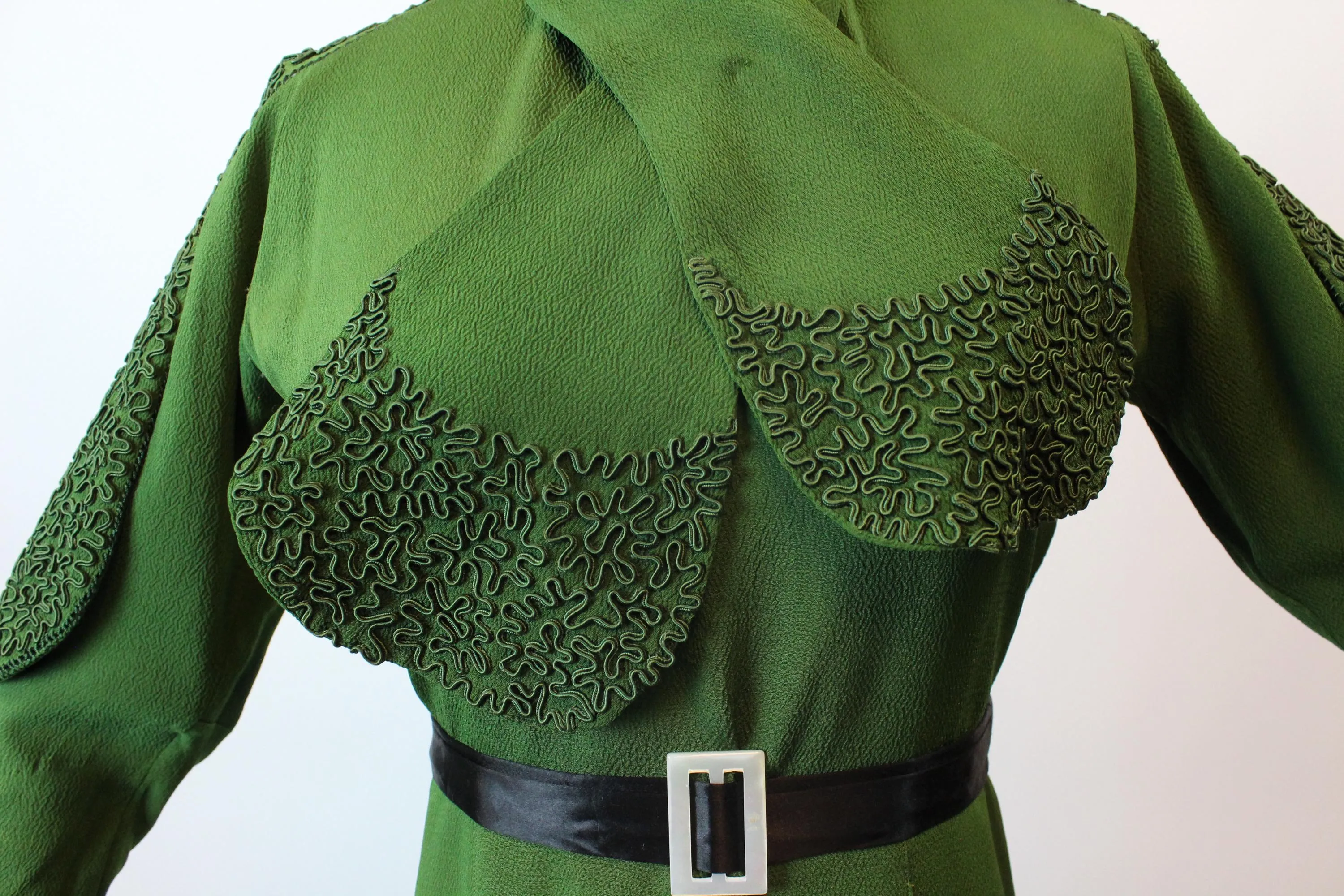 1930s RICH green RAYON soutache scarf dress medium | new fall winter