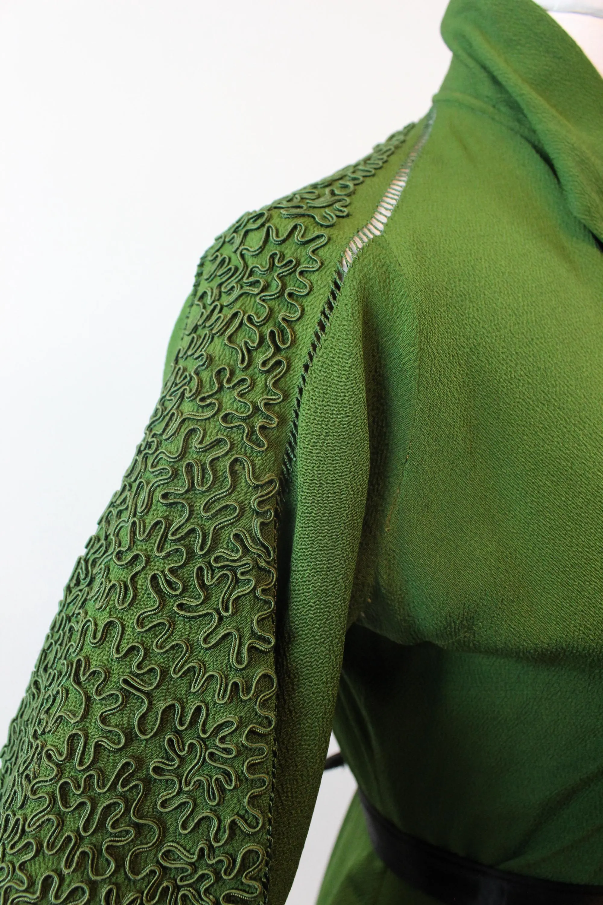 1930s RICH green RAYON soutache scarf dress medium | new fall winter