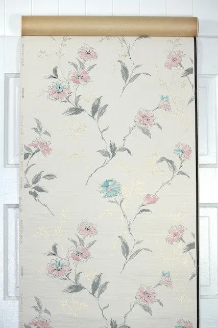 1960s Floral Vintage Wallpaper