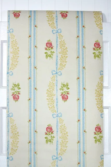 1970s Floral Stripe Vintage Wallpaper