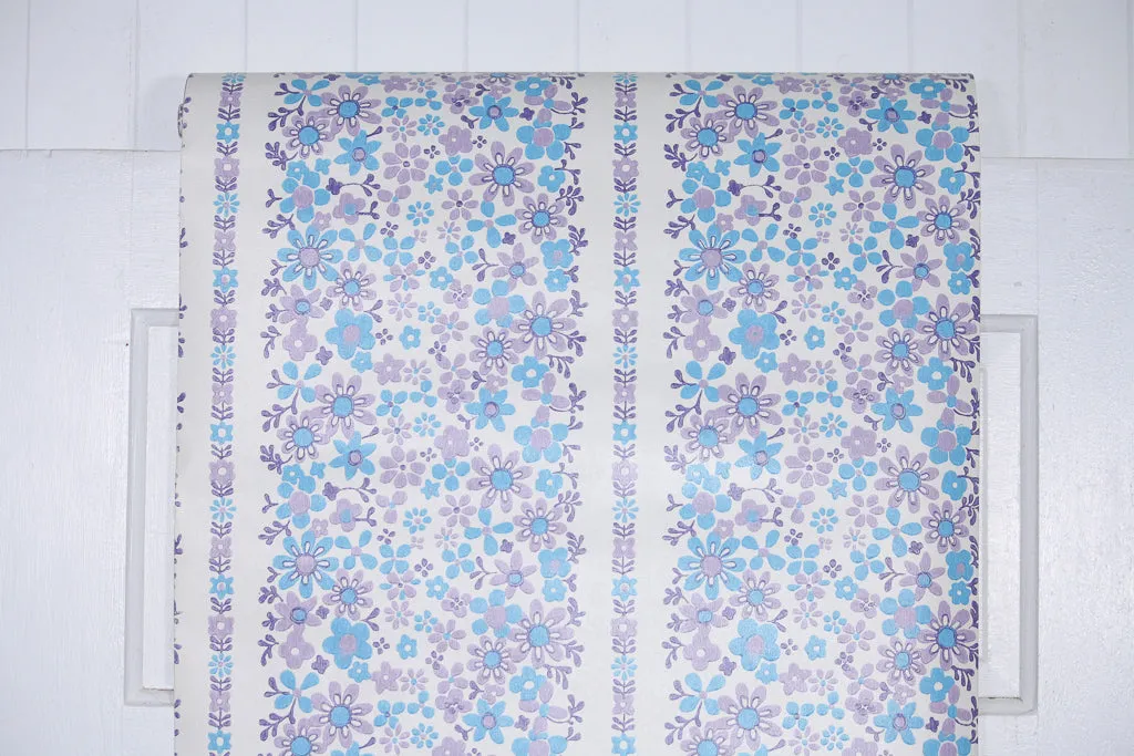 1970s Floral Stripe Vintage Wallpaper