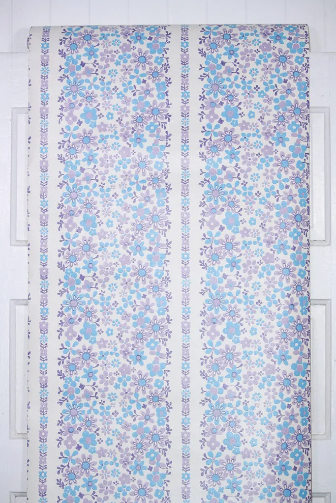 1970s Floral Stripe Vintage Wallpaper