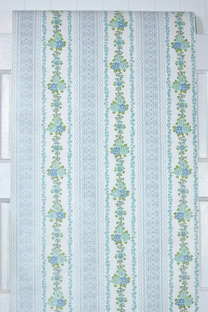 1970s Floral Stripe Vintage Wallpaper