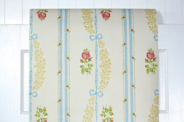 1970s Floral Stripe Vintage Wallpaper