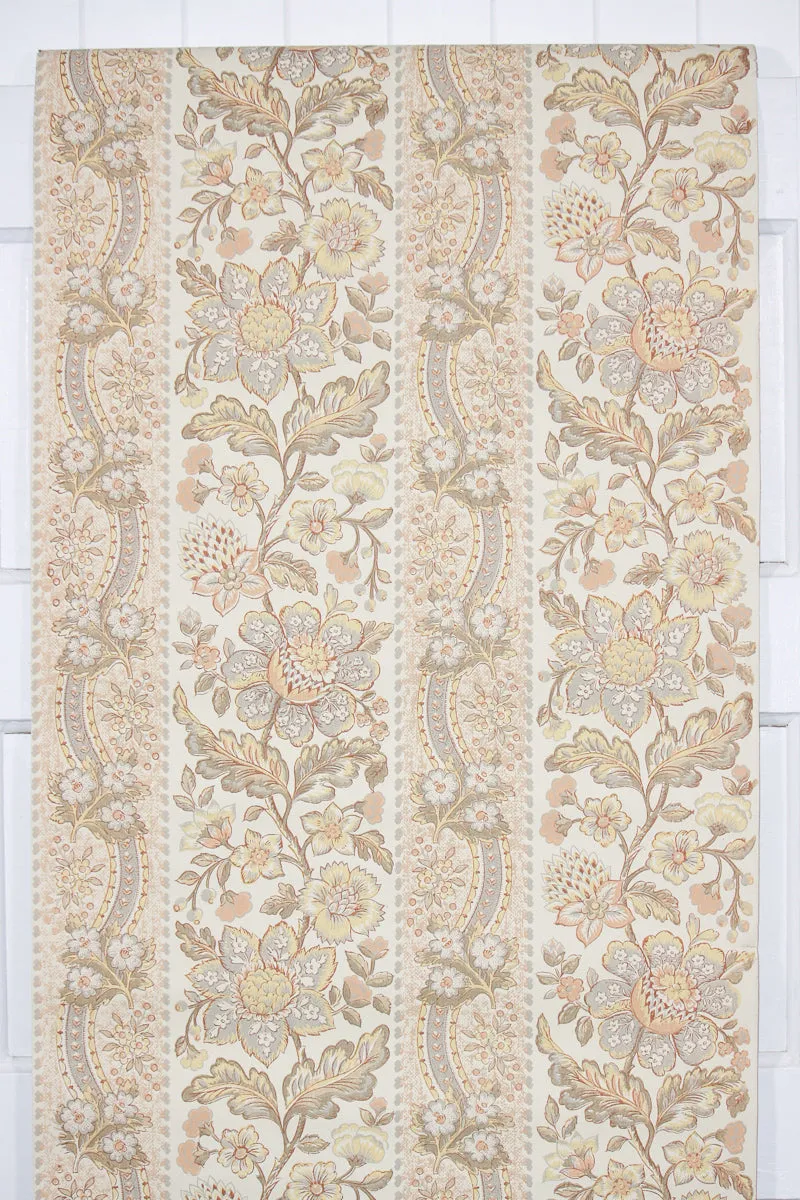 1970s Floral Stripe Vintage Wallpaper