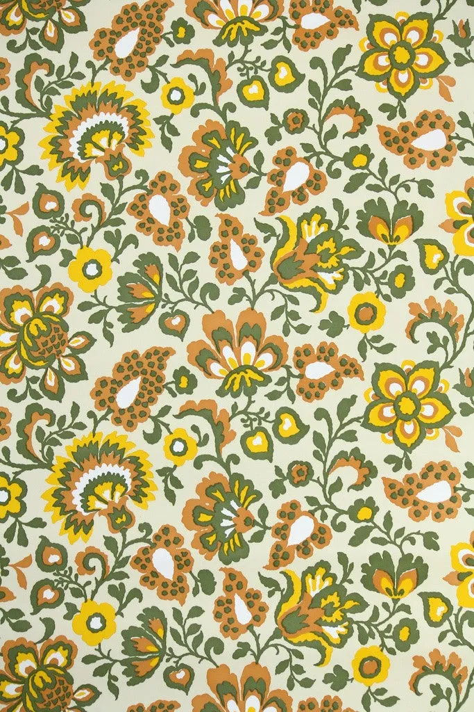 1970s Floral Vinyl Vintage Wallpaper