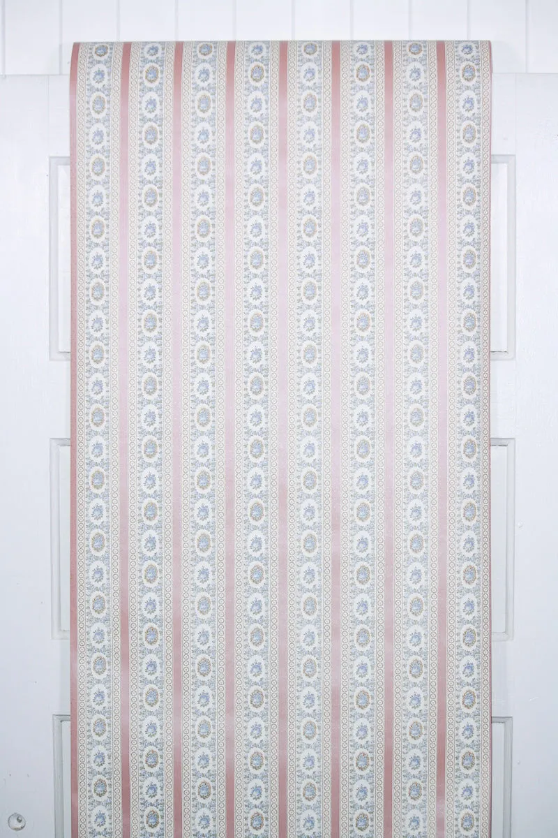 1980s | 1990s Floral Stripe Vintage Wallpaper