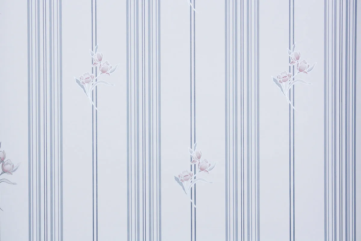1980s | 1990s Floral Stripe Vintage Wallpaper
