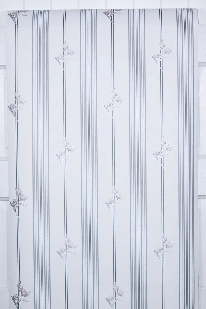 1980s | 1990s Floral Stripe Vintage Wallpaper