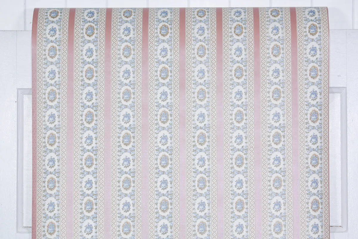 1980s | 1990s Floral Stripe Vintage Wallpaper