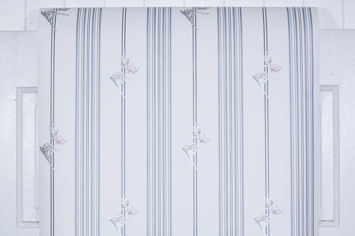 1980s | 1990s Floral Stripe Vintage Wallpaper