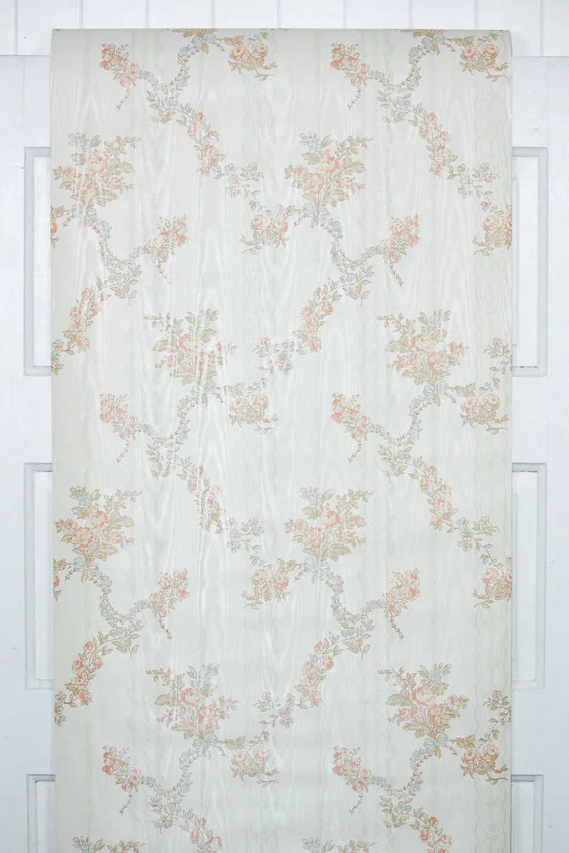 1980s Floral Stripe Vintage Wallpaper