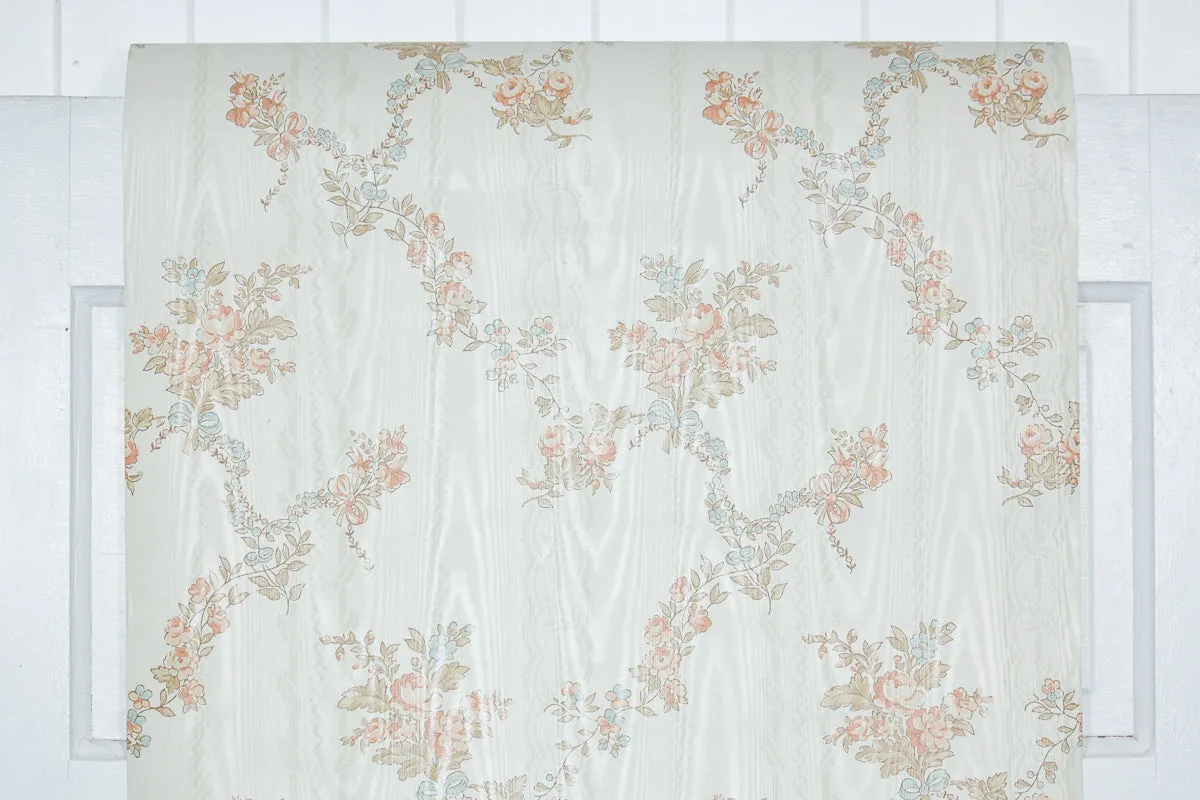 1980s Floral Stripe Vintage Wallpaper
