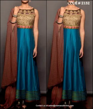 2132 Blue-brown anarkali gown Outfit Sets