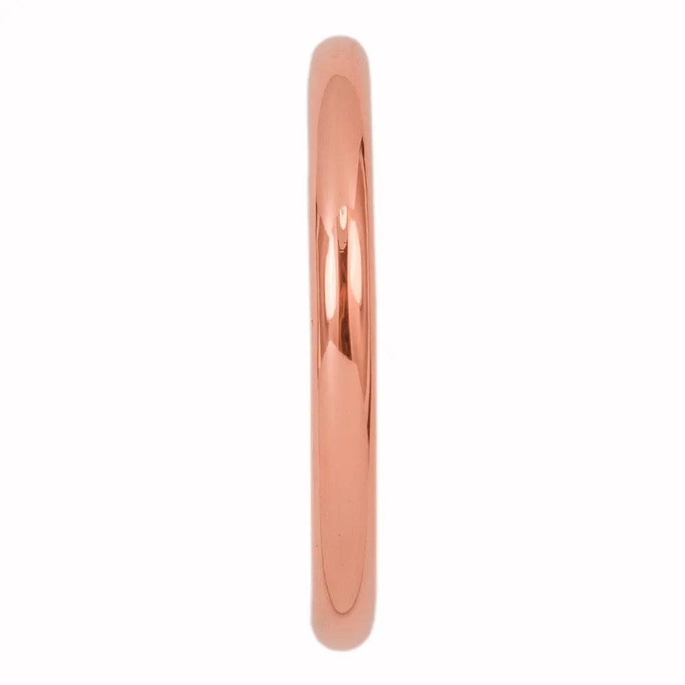 2mm Wide x 1.7mm Thick, 14k Rose Gold Half Round Wedding Band, Polished